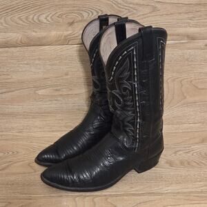 Dan Post Western Cowboy Boots Black Mens Size 11D Lizard Skin Style 16830